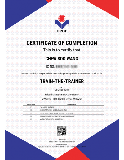 HRDF TTT Certification by Legend Chew
