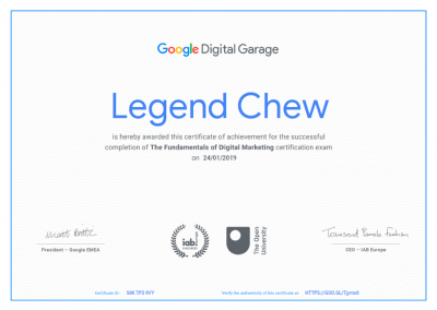 The Fundamental of Digital Marketing Certification by Legend Chew
