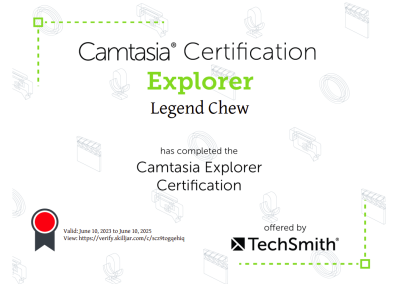 Camtasia Explorer Certification by Legend Chew