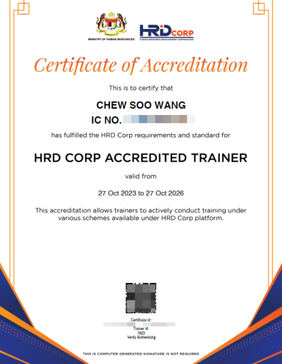 HRD CORP Accredited Trainer - Legend Chew