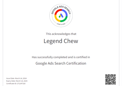 Google Ads Search Certification by Legend Chew